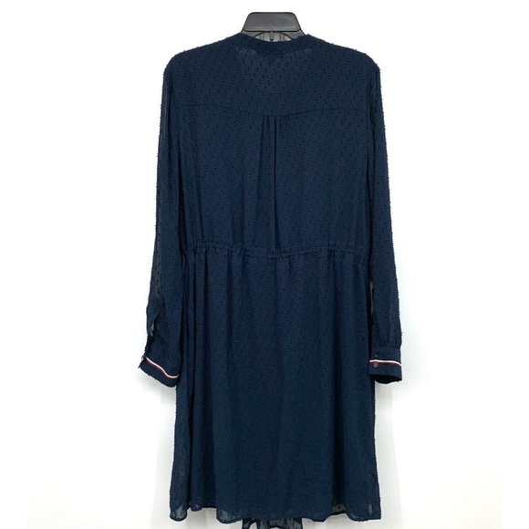 Tommy Hilfiger Navy Blue Long-Sleeve Swiss Dot Dress - Size Large, Flowy - Picture 2 of 11